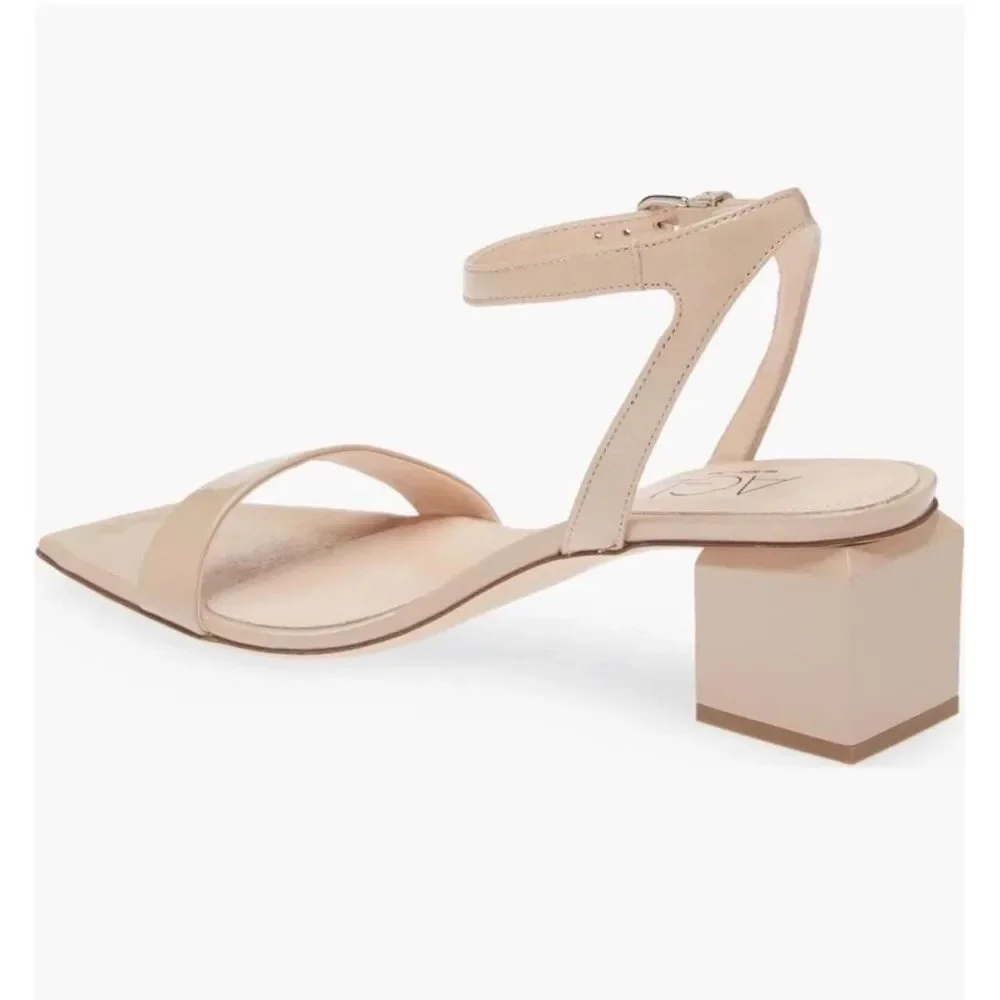 AGL Nude Patent Leather Square Toe Block Heel Sandals Size 39 / US 9